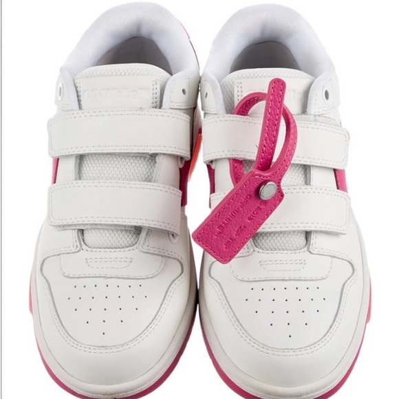 Girls' white and pink Off-White Out Of Office Strap Sneaker. - Picture 1 of 4
